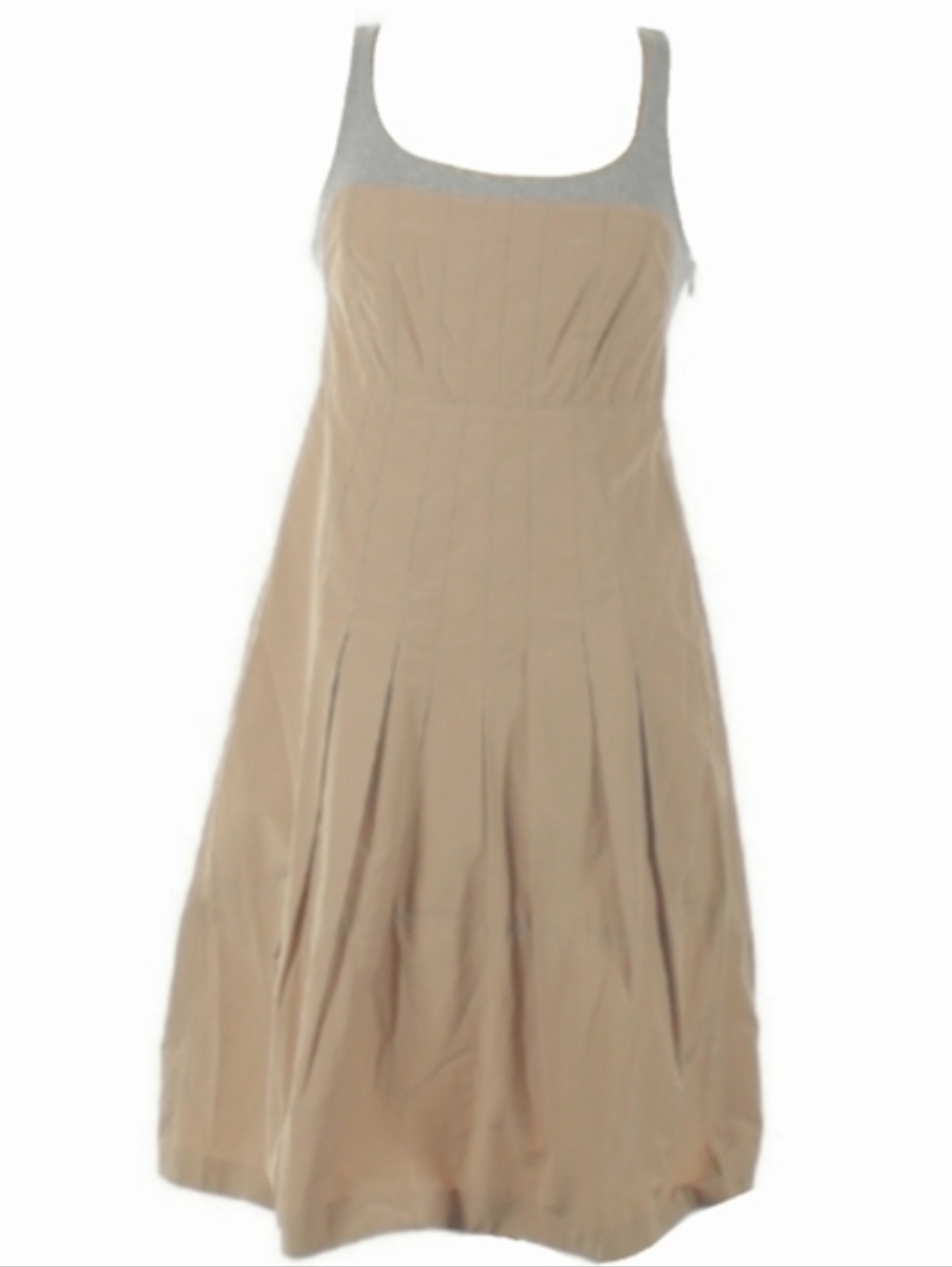 Silk GUNEX Made in Italy Designer Dress Tan Pintucked Pleated Gray Knit Top 6